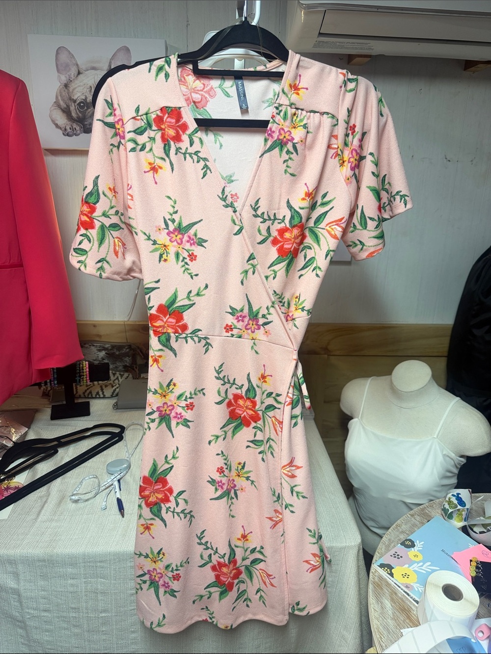 Massini Pink Floral Wrap Dress